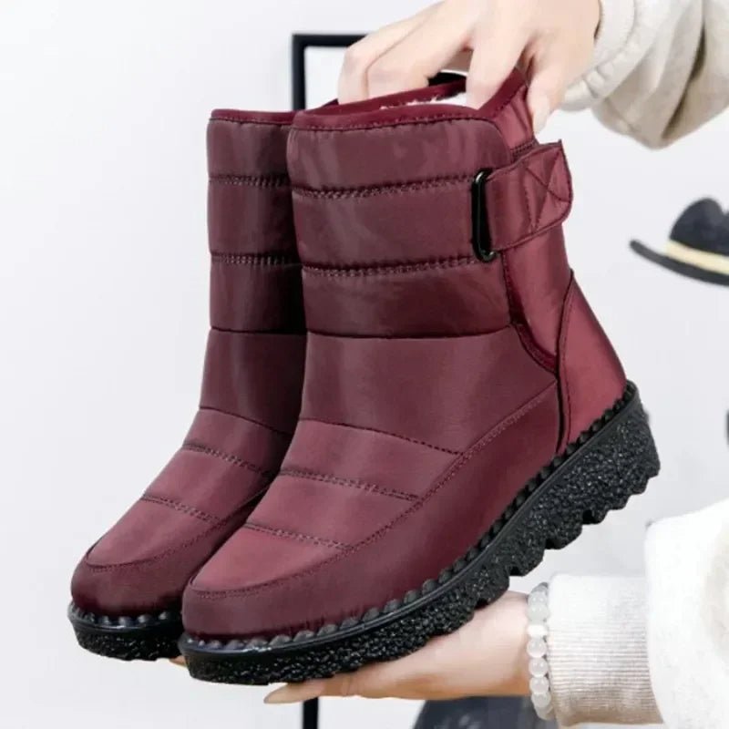 Cozy Waterproof Snowproof Boots for Women with Ankle Buckle Strap Chunky Sole Style