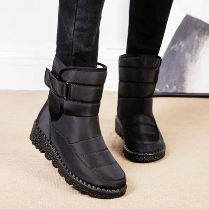 Cozy Waterproof Snowproof Boots for Women with Ankle Buckle Strap Chunky Sole Style