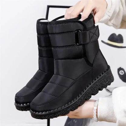 Cozy Waterproof Snowproof Boots for Women with Ankle Buckle Strap Chunky Sole Style