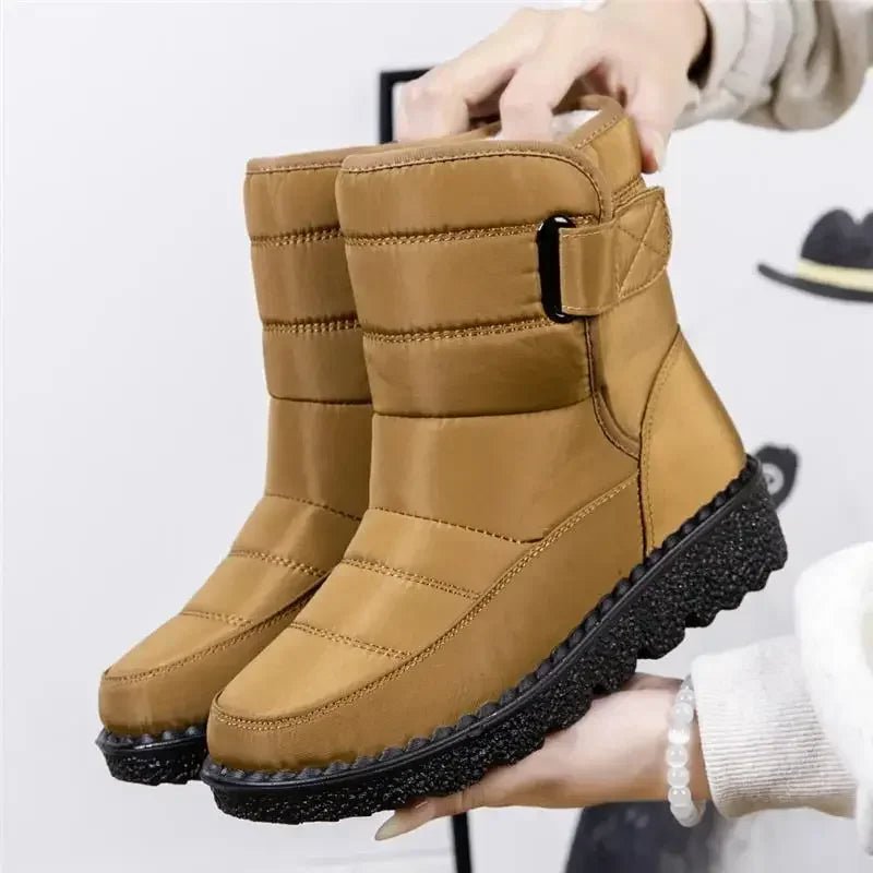 Cozy Waterproof Snowproof Boots for Women with Ankle Buckle Strap Chunky Sole Style