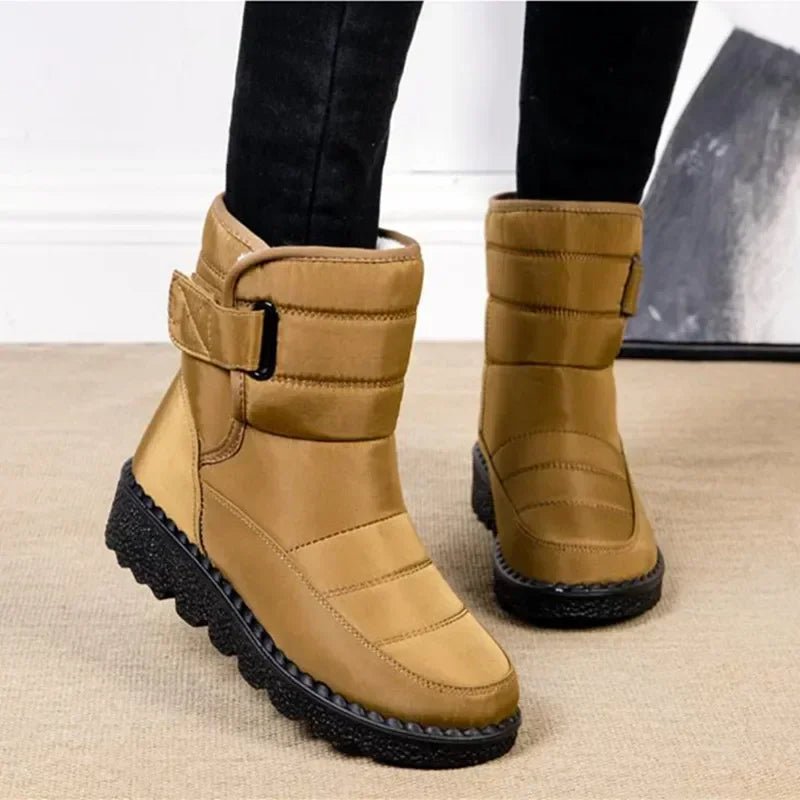 Cozy Waterproof Snowproof Boots for Women with Ankle Buckle Strap Chunky Sole Style