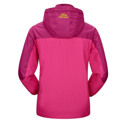 Effortless Waterproof Jacket for Women with Hooded Long Sleeve Colorblock Zip Front Casual Style