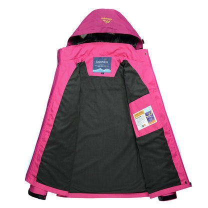 Effortless Waterproof Jacket for Women with Hooded Long Sleeve Colorblock Zip Front Casual Style