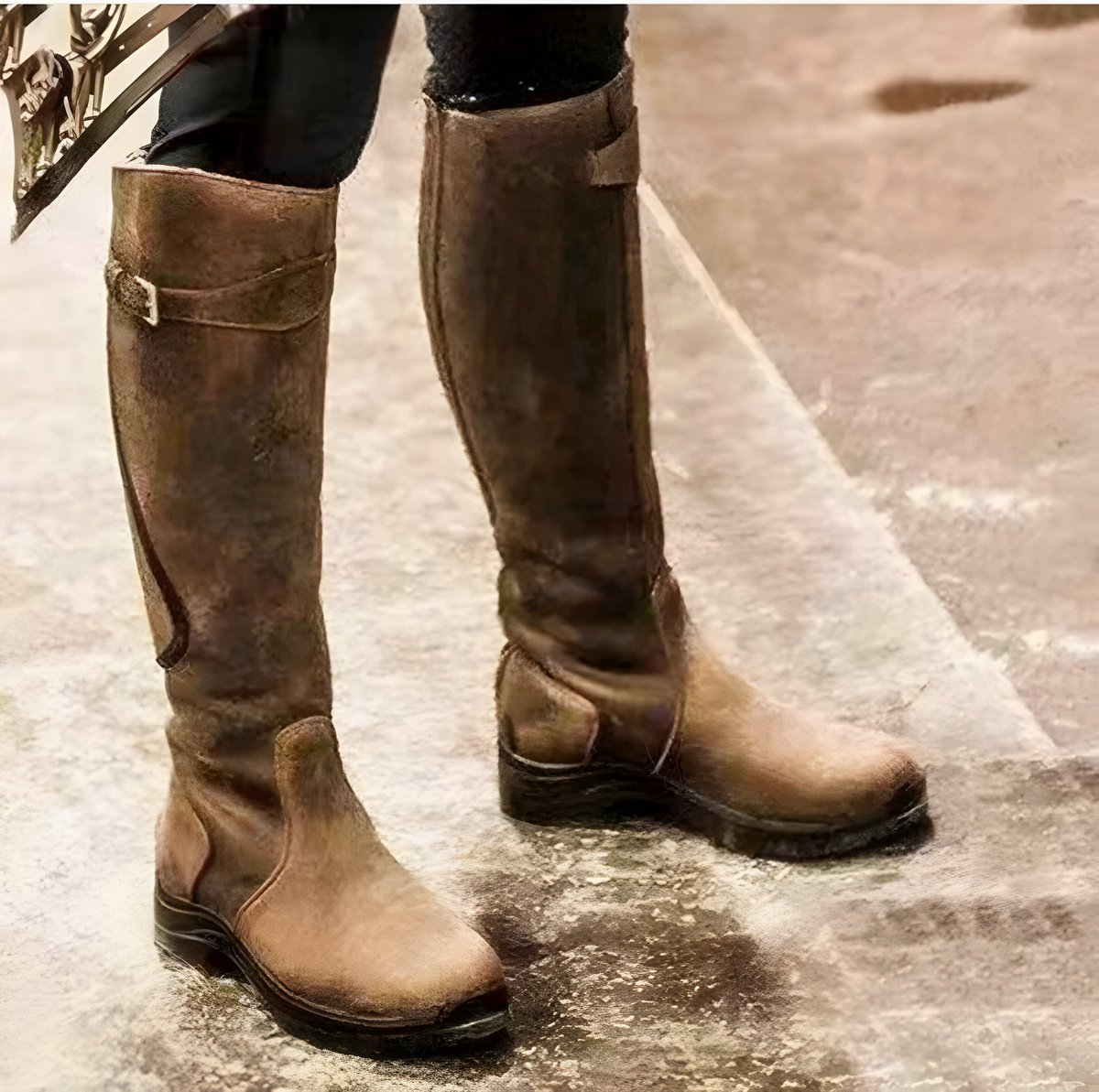 Sleek Leather Waterproof Boots for Women with Knee High Buckle Strap Riding Style