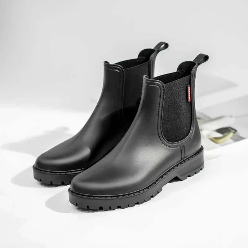 Sleek Rubber Rain Boots for Women with Waterproof Round Toe Ankle Style