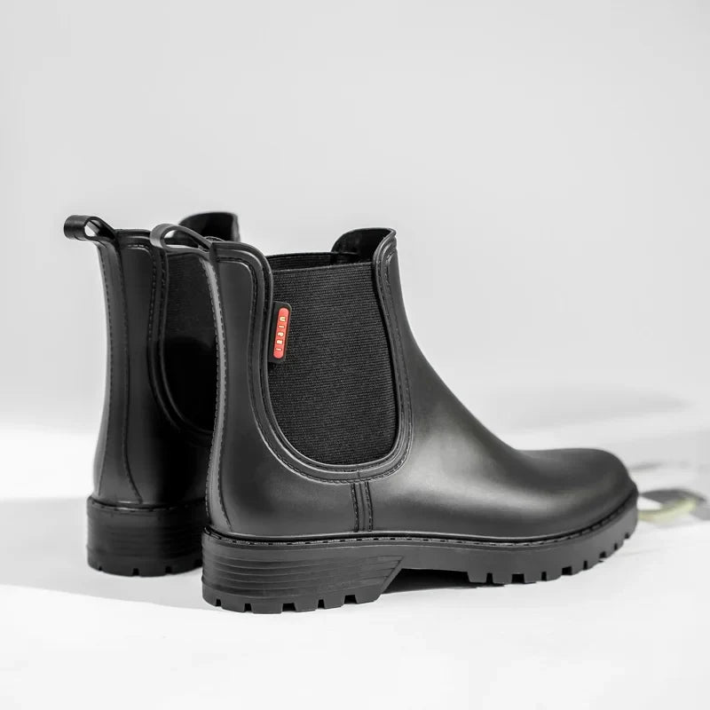 Sleek Rubber Rain Boots for Women with Waterproof Round Toe Ankle Style