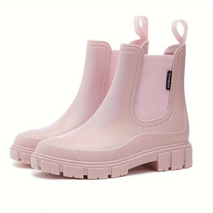 Comfortable Taupe Waterproof Chelsea Boots for Women with Chunky Sole Pull Tab Ankle Casual Style