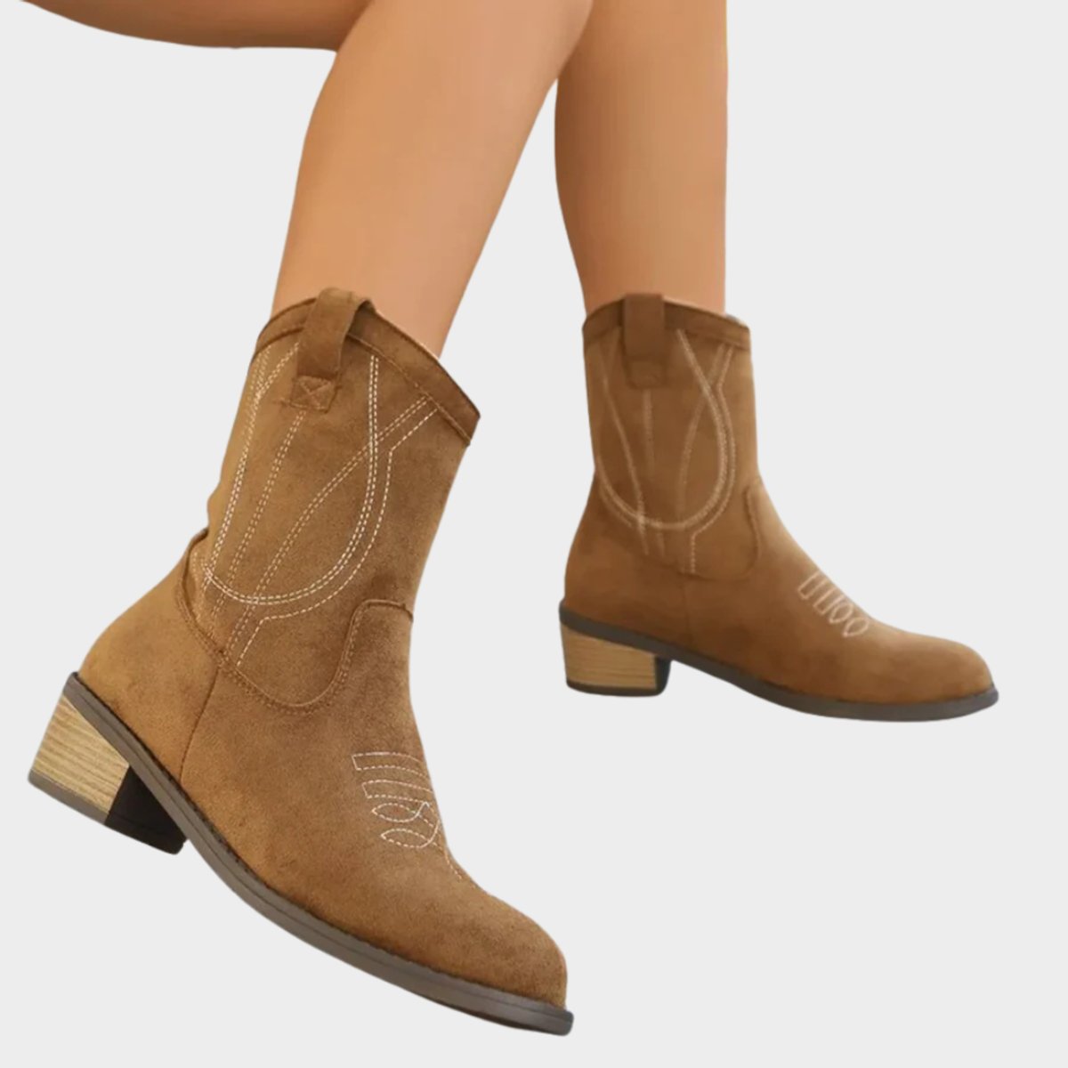 Stylish Cowgirl Boots for Women with Embroidered Suede Round Toe Block Heel Ankle Style