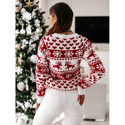 Cozy Fair Isle Women's Christmas Sweater for Women with Crew Neck Long Sleeve Reindeer Snowflake Knit Style