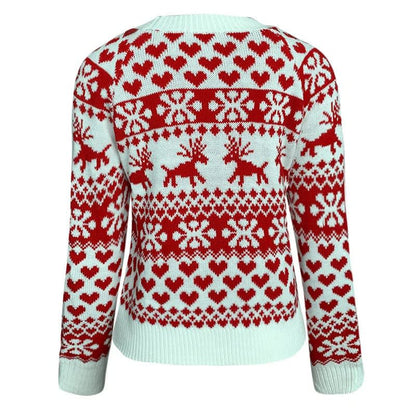 Cozy Fair Isle Women's Christmas Sweater for Women with Crew Neck Long Sleeve Reindeer Snowflake Knit Style