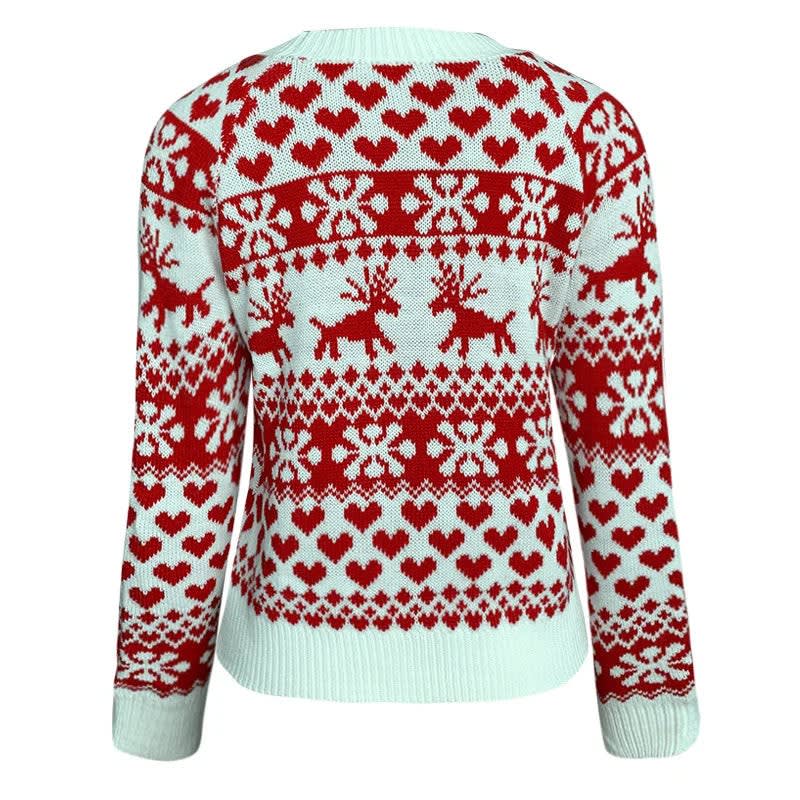 Comfortable Fair Isle Women's Xmas Sweater with Crew Neck Long Sleeve Reindeer Snowflake Knit Style