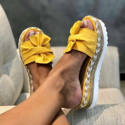 Comfortable Platform Sandals for Women with Bow Strap Slip On Open Toe Style