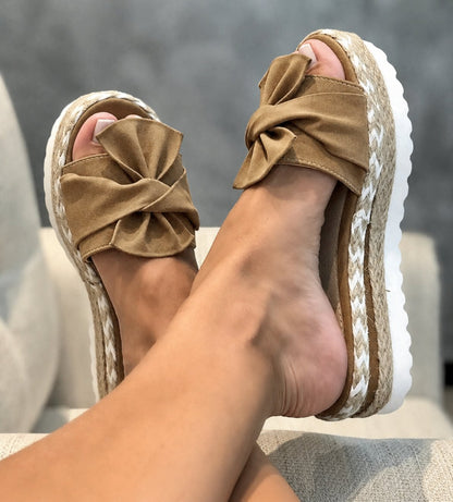 Comfortable Platform Sandals for Women with Bow Strap Slip On Open Toe Style