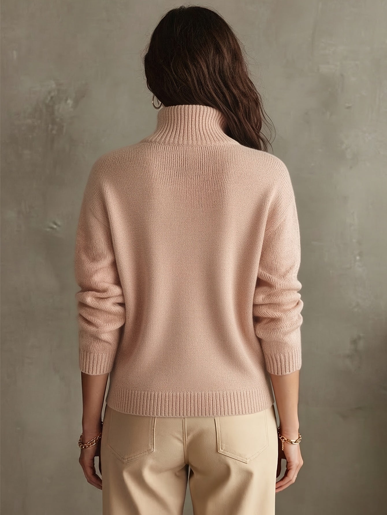 Comfortable Pink Knit Sweatshirt for Women with Mock Neck Long Sleeve Quarter Zip Ribbed Oversized Style