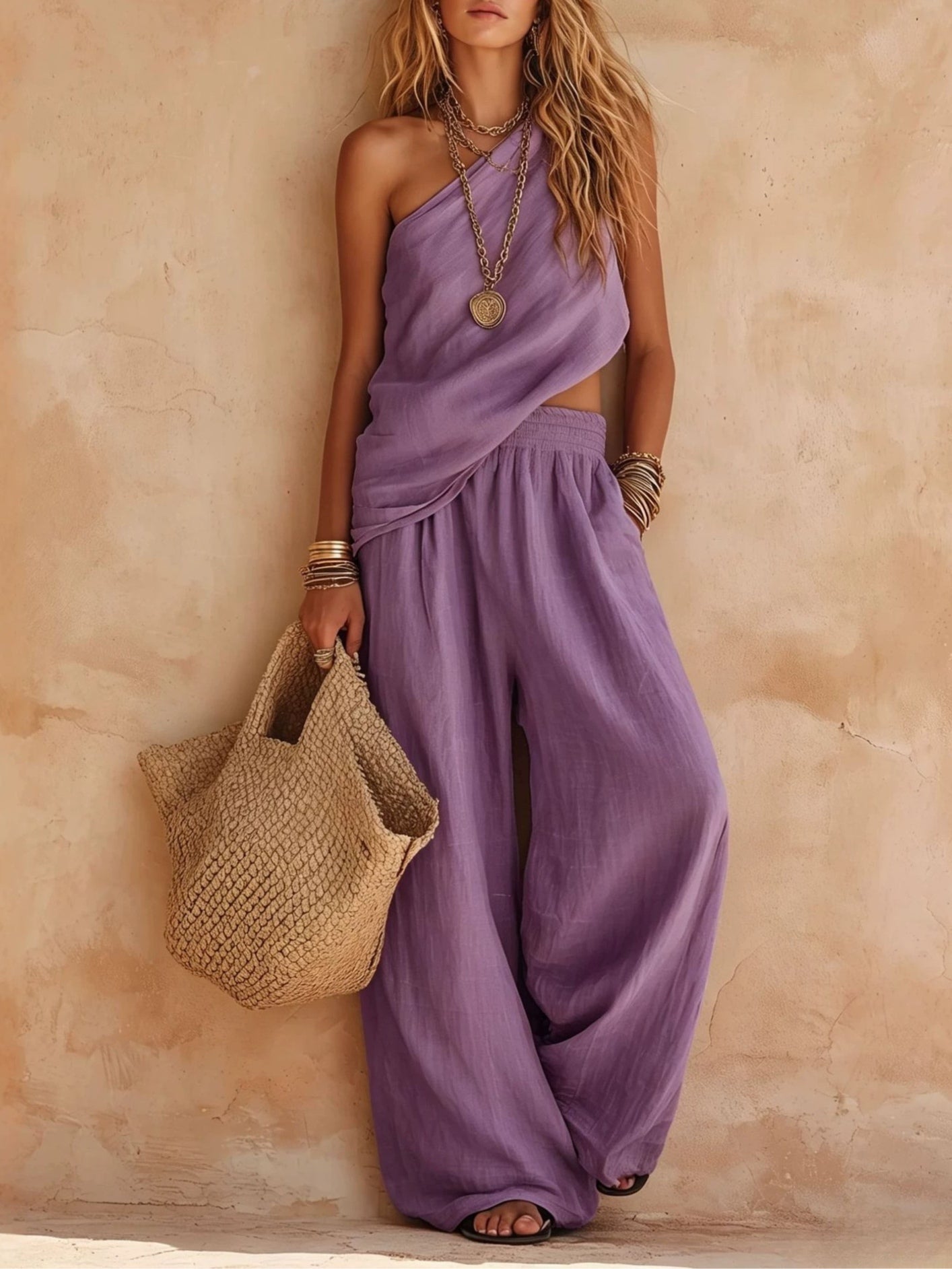 Effortless One Shoulder Jumpsuit for Women with Draped Wide Leg Cutout Waist