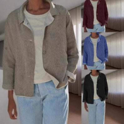 Effortless Linen Blouses for Women with Collar Button Front Long Sleeve Loose Fit Casual Jacket Style