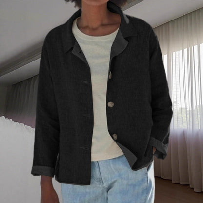 Effortless Linen Blouses for Women with Collar Button Front Long Sleeve Loose Fit Casual Jacket Style
