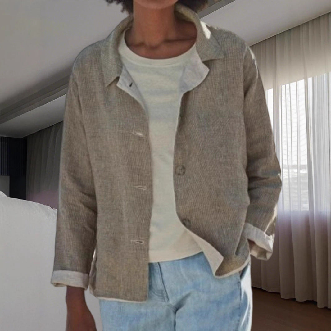 Effortless Linen Blouses for Women with Collar Button Front Long Sleeve Loose Fit Casual Jacket Style