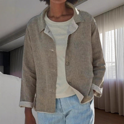 Effortless Linen Blouses for Women with Collar Button Front Long Sleeve Loose Fit Casual Jacket Style