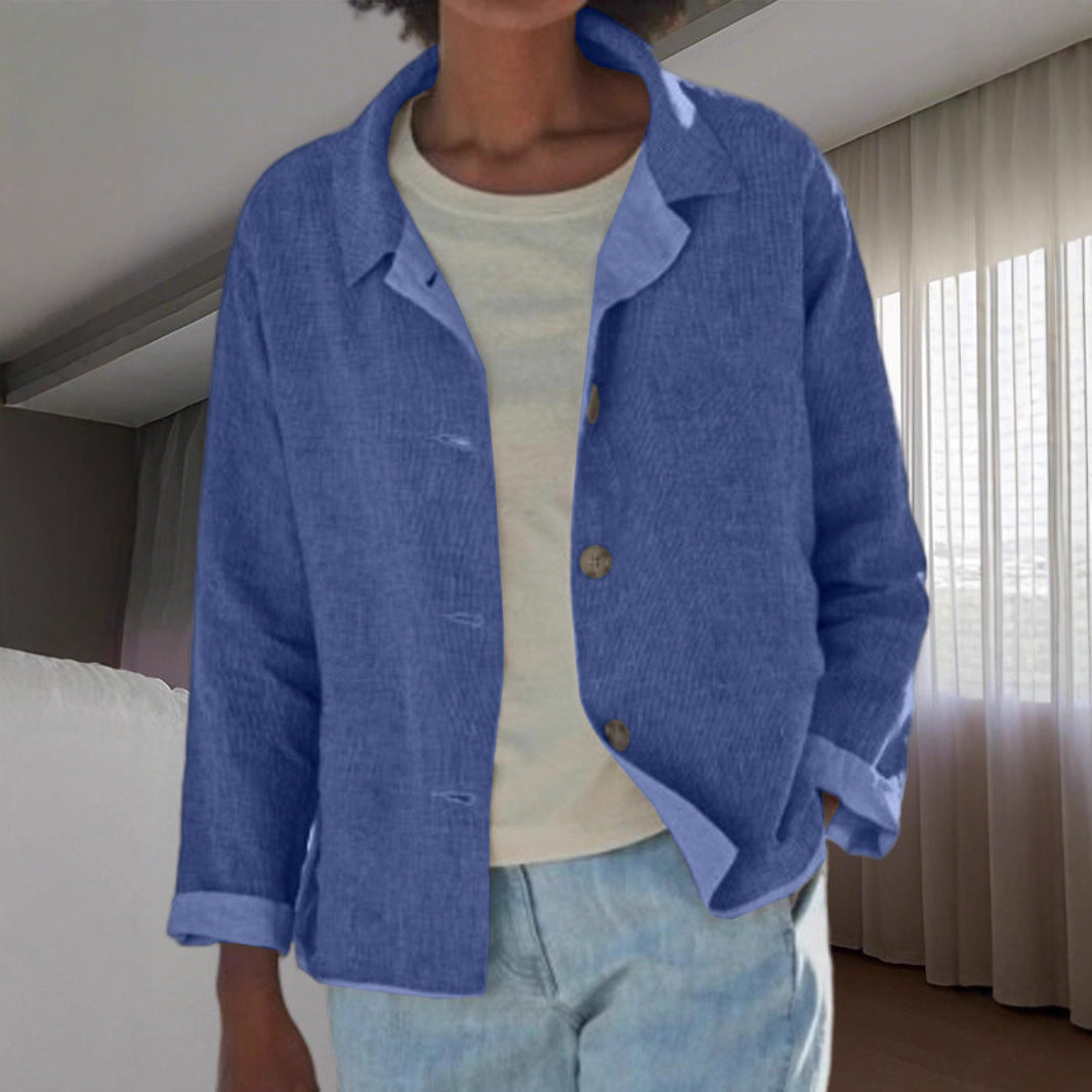 Effortless Linen Blouses for Women with Collar Button Front Long Sleeve Loose Fit Casual Jacket Style