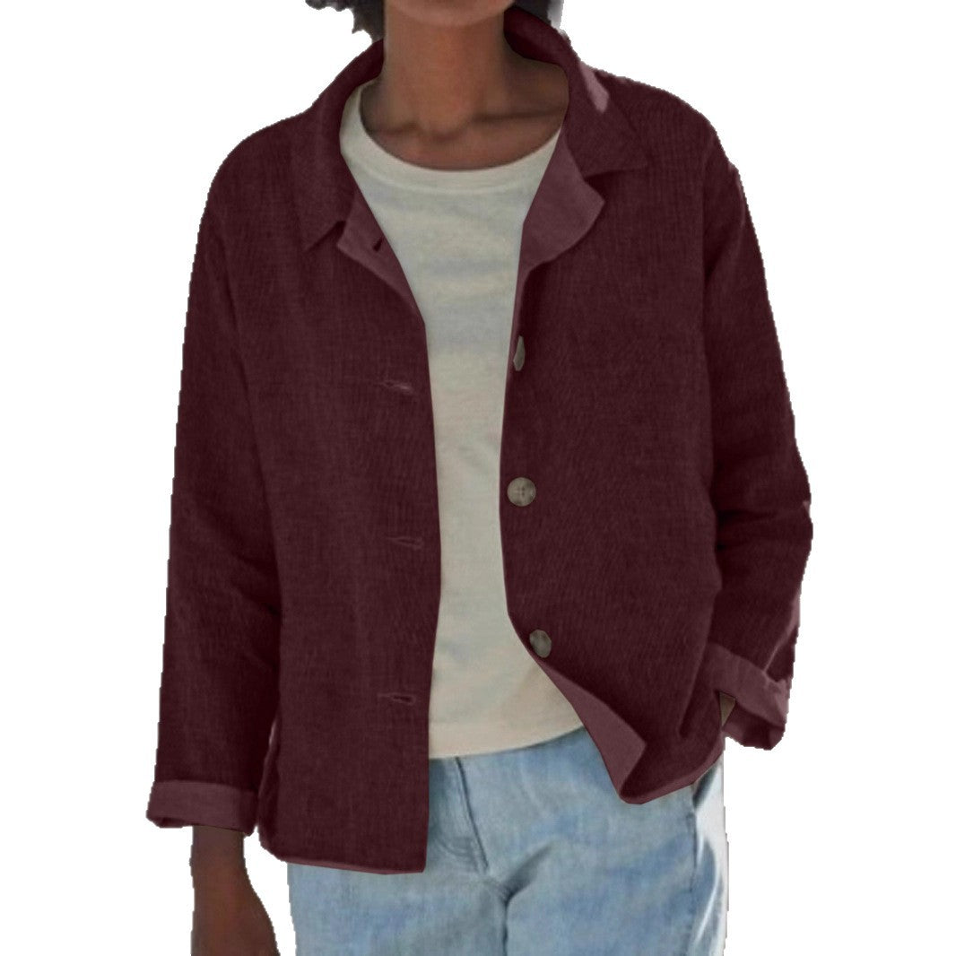 Effortless Linen Blouses for Women with Collar Button Front Long Sleeve Loose Fit Casual Jacket Style