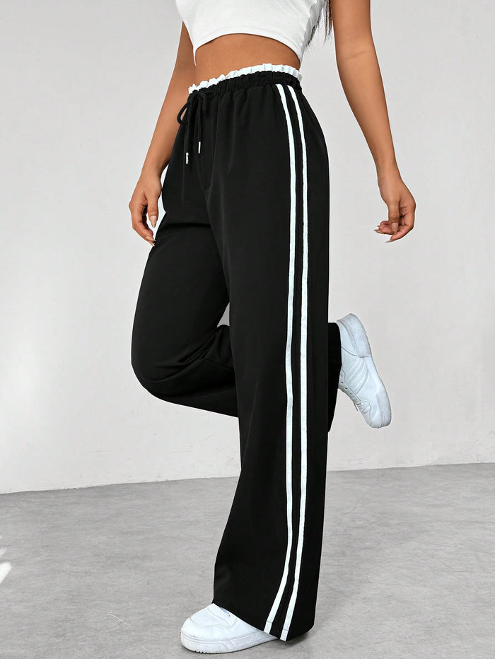 Effortless Striped Wide Leg Pants for Women with High Waist Drawstring Relaxed Casual Style